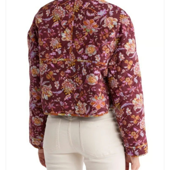 Women's 7 For All Mankind S Burgundy Floral Quilted Puffer Jacket - Picture 5 of 13